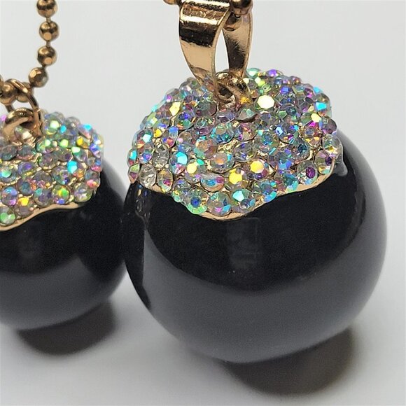 Large Ball Bead Long Necklace, Black Crystal Ball Bead Necklace - Picture 9 of 9